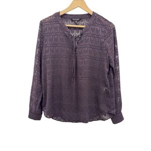 Banana‎ Republic Petite Sheer Textured Tie-Neck Blouse Purple SP Long Sleeve